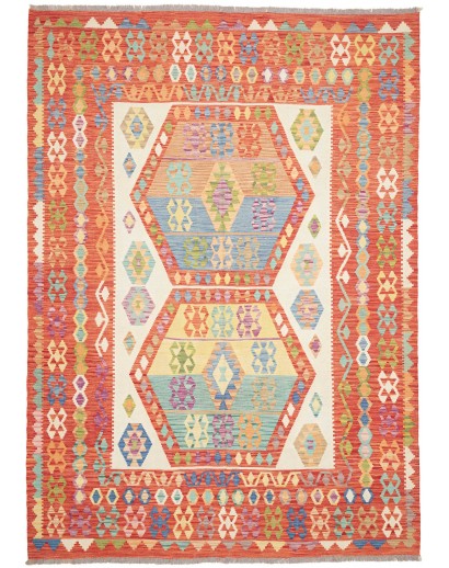 Tappeto Kilim Afghanistan arancione bianco 209x294