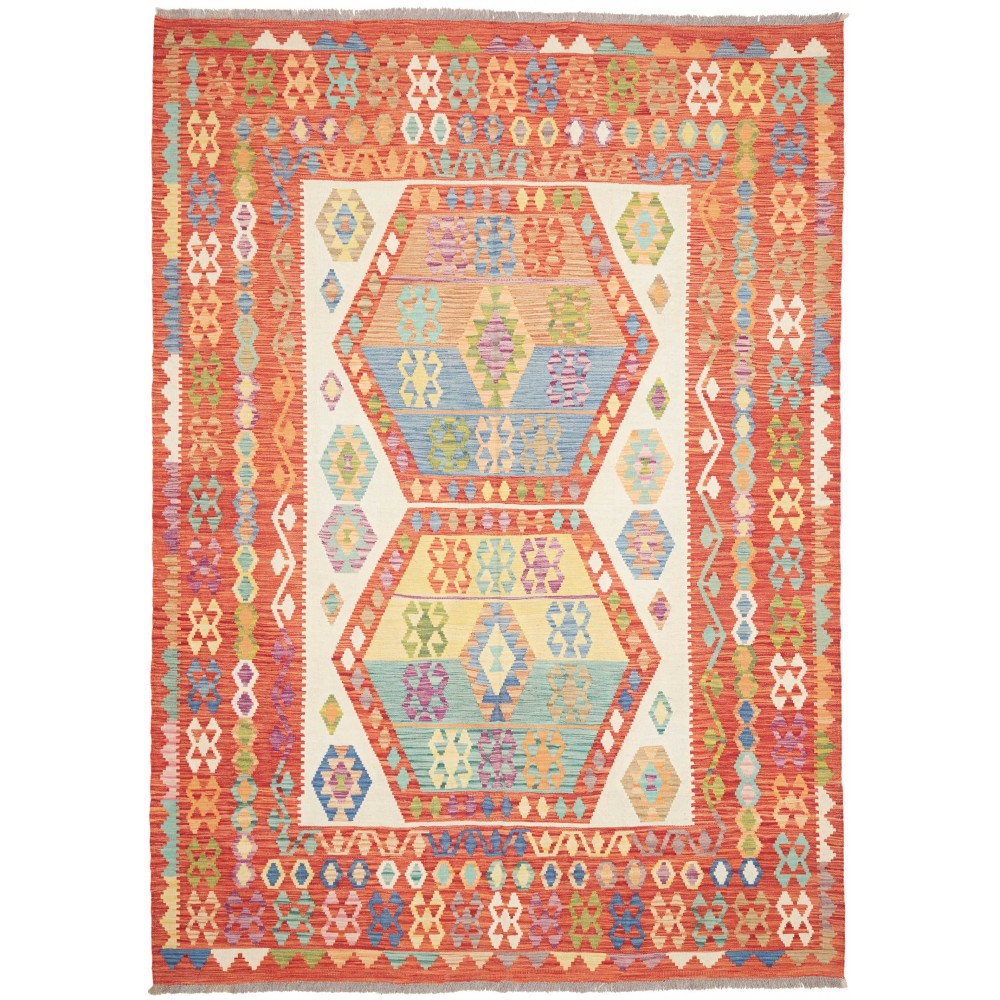 Tappeto Kilim Afghanistan arancione bianco 209x294