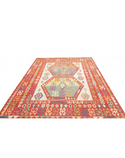 Tappeto Kilim Afghanistan arancione bianco 209x294