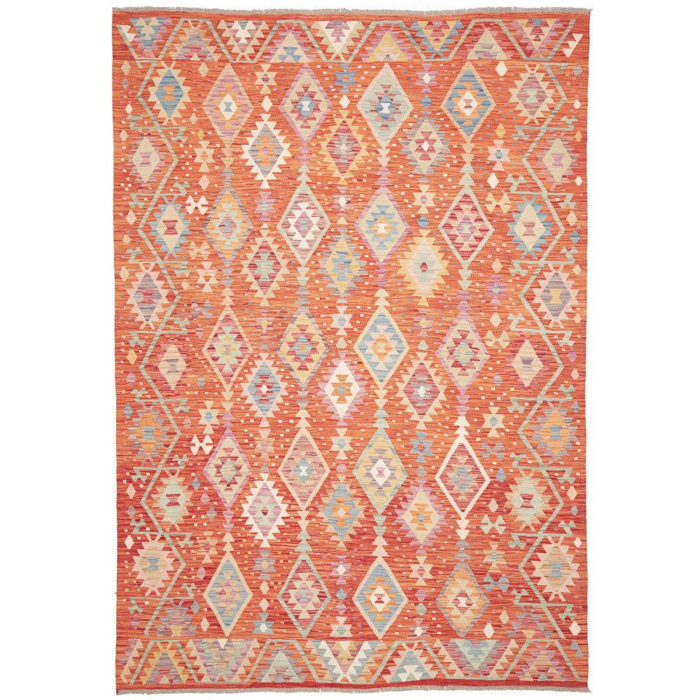 Tappeto Kilim Afghanistan arancione bianco 203x295