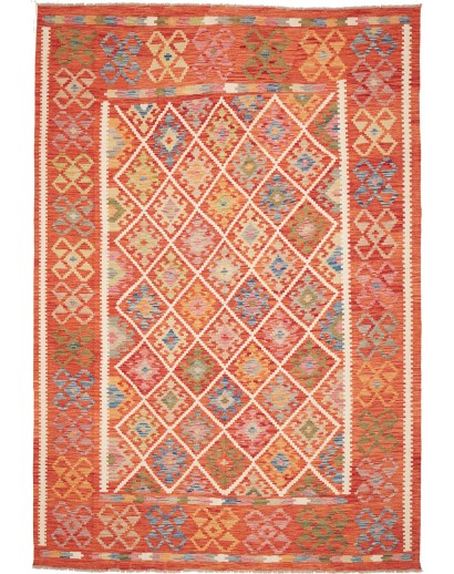 Tappeto Kilim Afghanistan rosso giallo 209x299