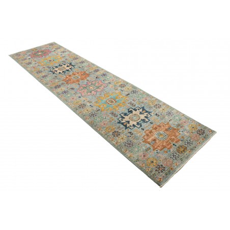 Tappeto Tribal Pakistan azzurro bianco 77x291