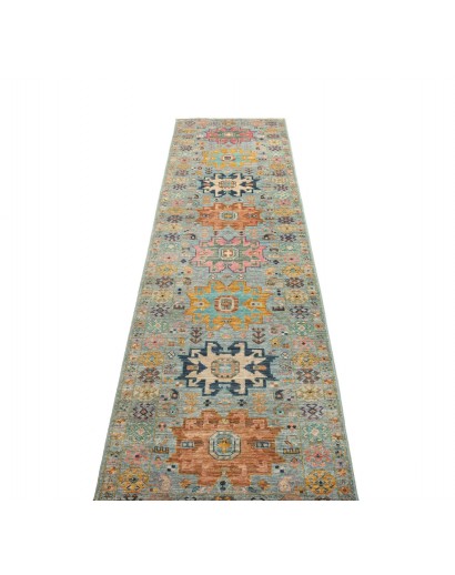Tappeto Tribal Pakistan azzurro bianco 77x291