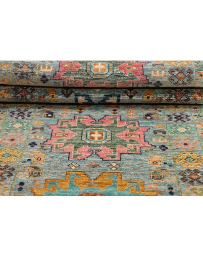 Tappeto Tribal Pakistan azzurro bianco 77x291