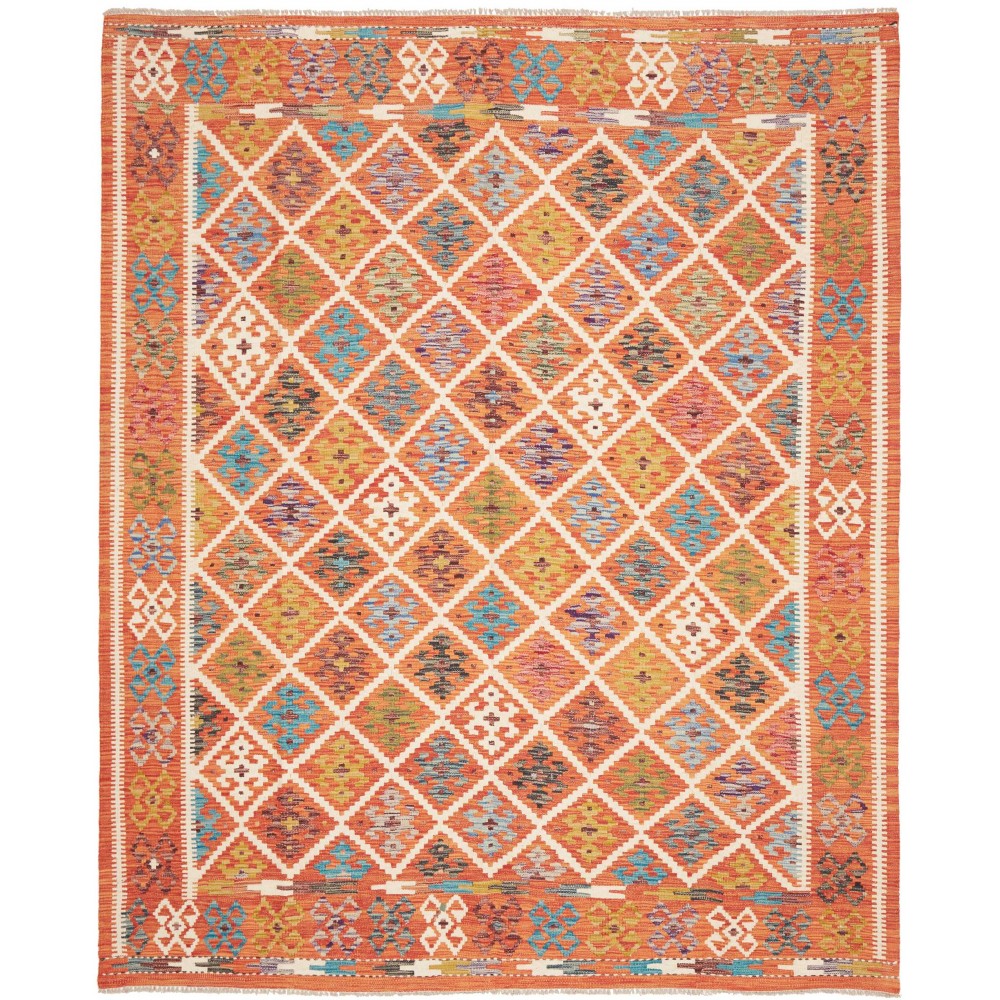 Tappeto Kilim Afghanistan arancione bianco 201x242
