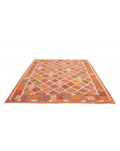 Tappeto Kilim Afghanistan arancione bianco 201x242
