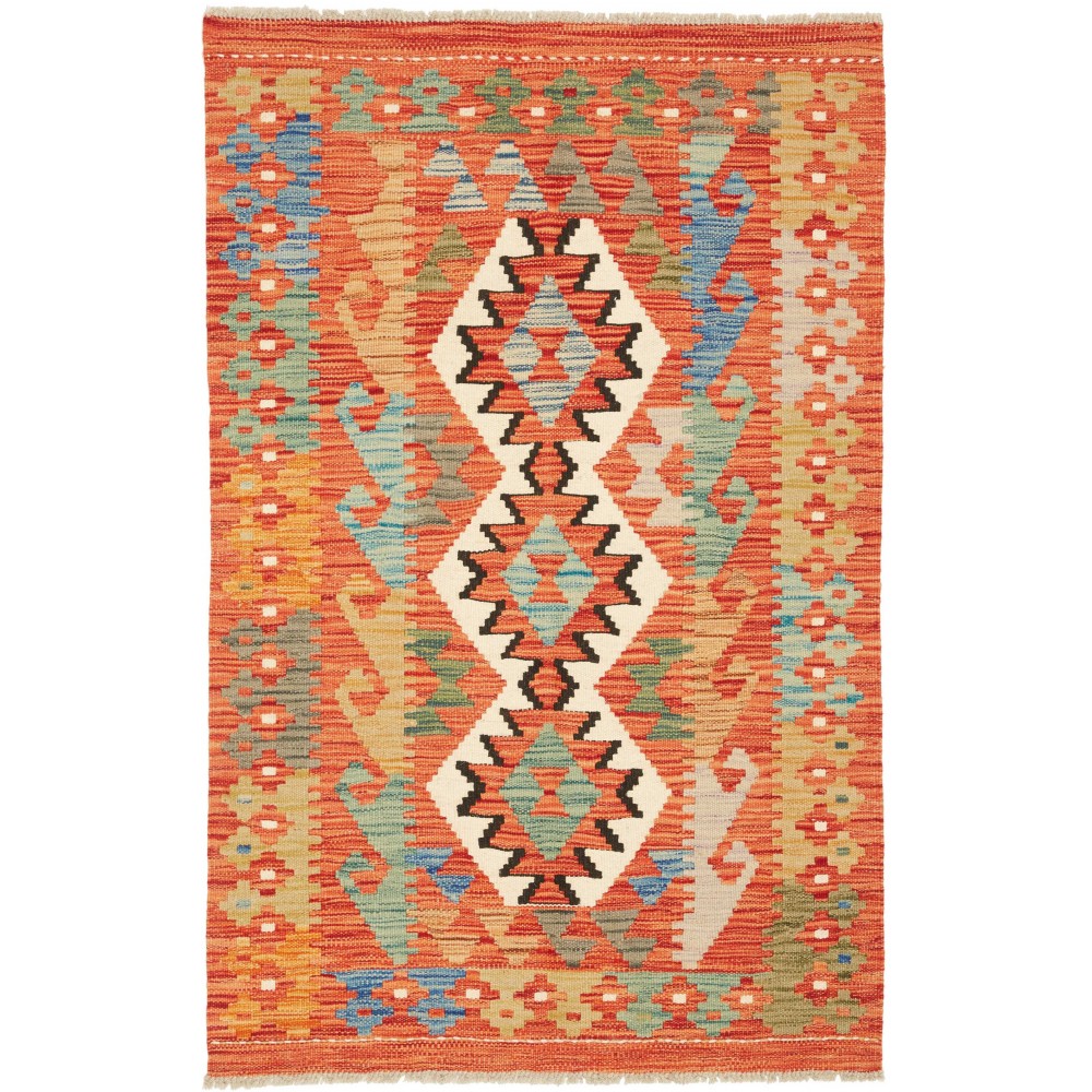 Tappeto Kilim Afghanistan arancione bianco 81x126