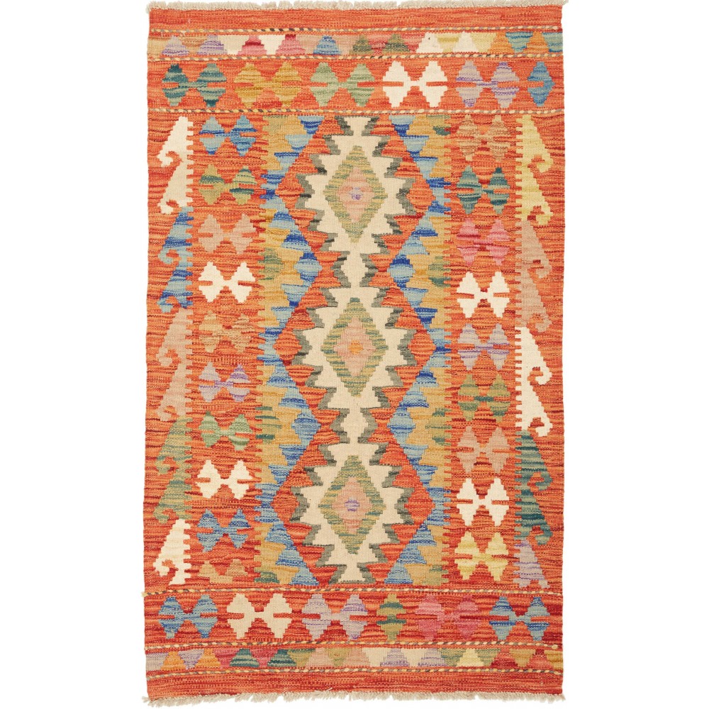 Tappeto Kilim Afghanistan arancione marrone 79x129