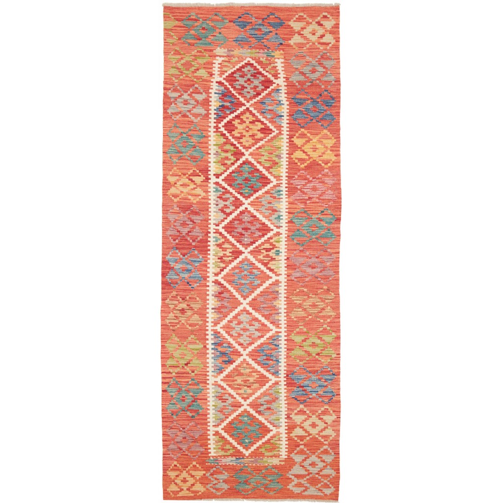 Tappeto Kilim Afghanistan arancione azzurro 85x250