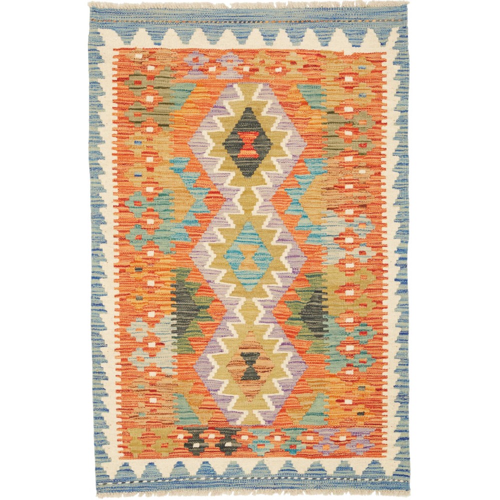 Tappeto Kilim Afghanistan marrone azzurro 81x122