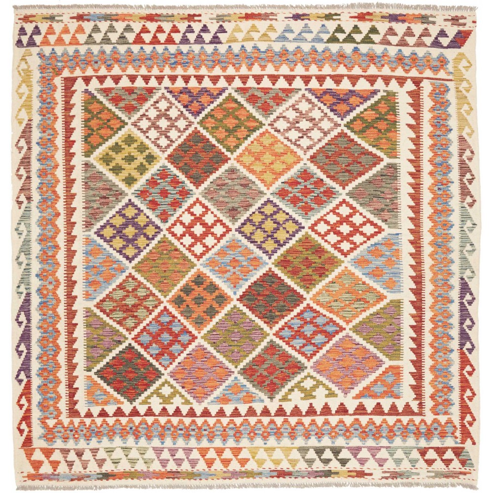 Tappeto Kilim Afghanistan bianco marrone 206x209