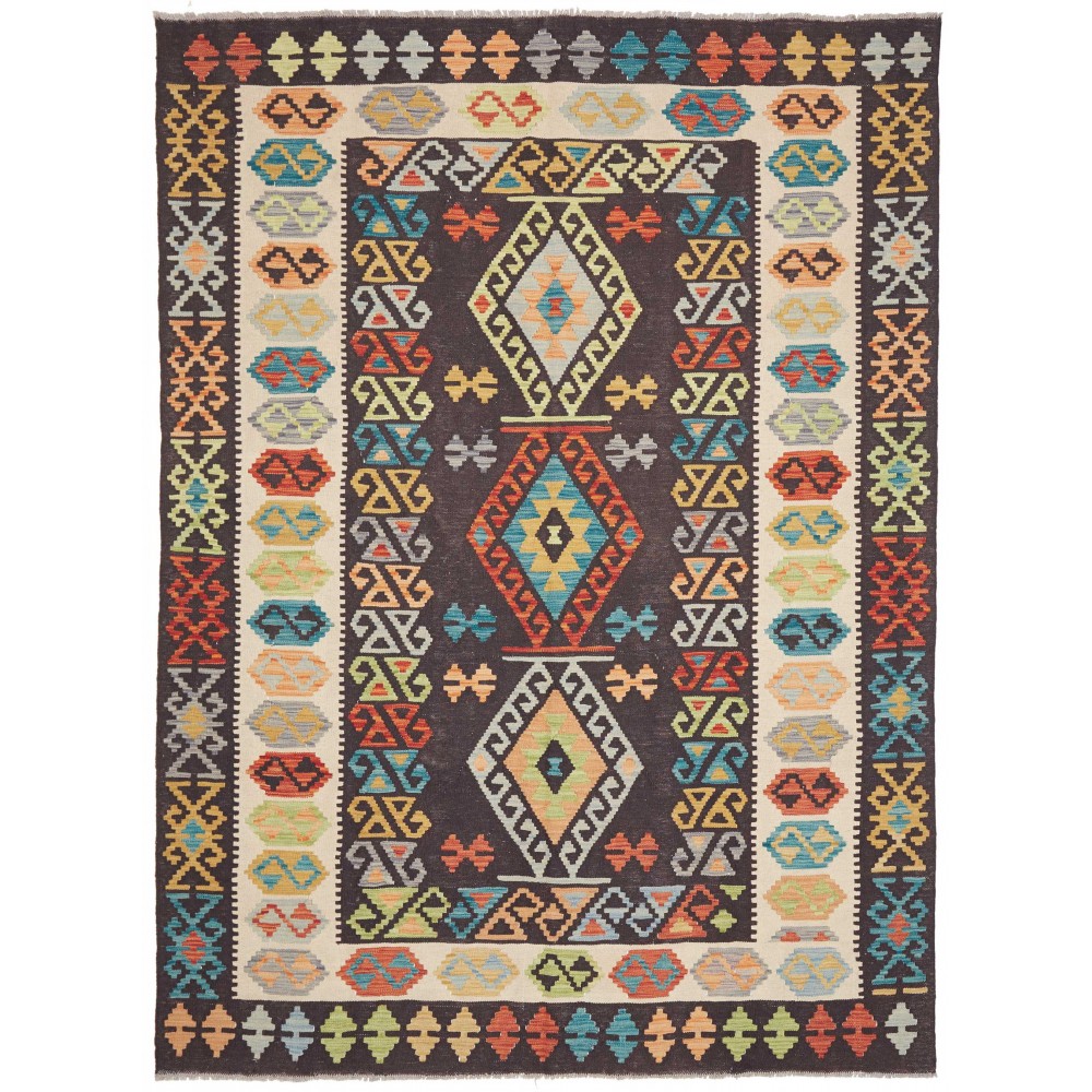 Tappeto Kilim Afghanistan marrone grigio 180x242