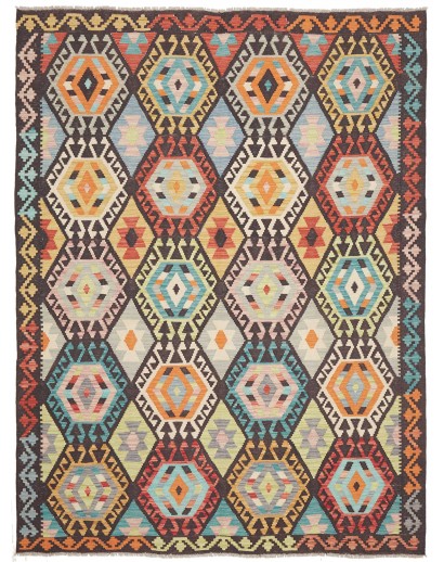 Tappeto Kilim Afghanistan marrone verde 183x242