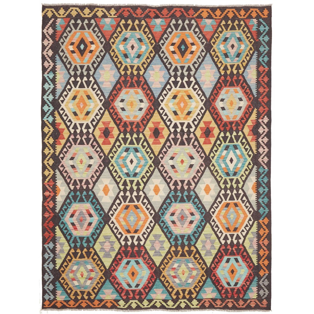 Tappeto Kilim Afghanistan marrone verde 183x242