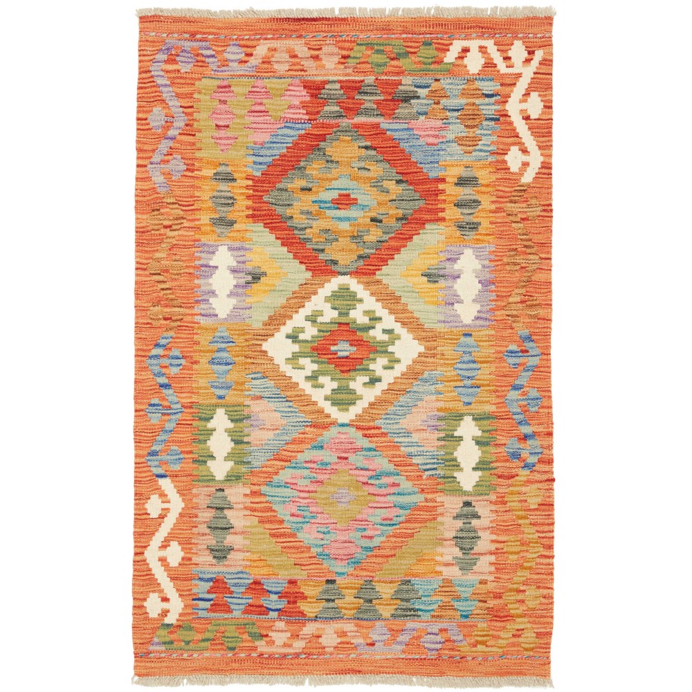 Tappeto Kilim Afghanistan arancione azzurro 76x121