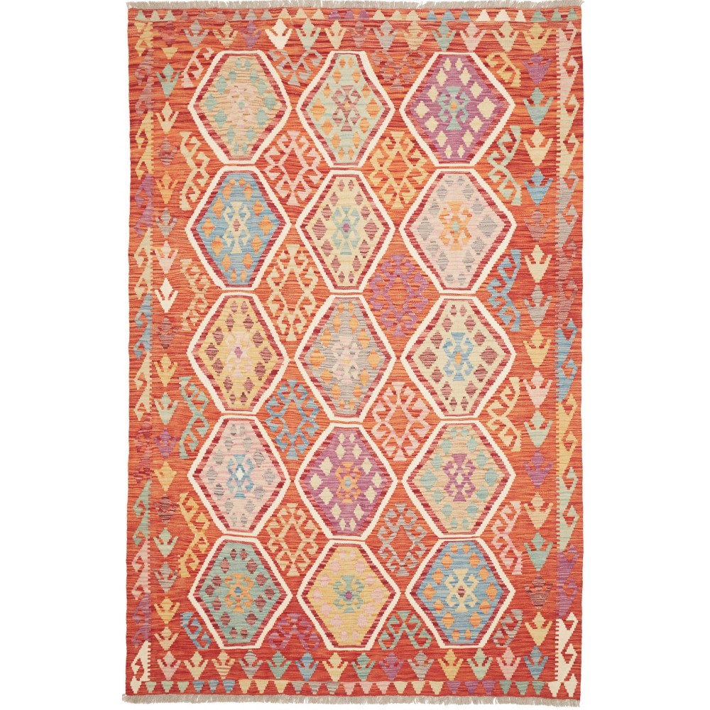 Tappeto Kilim Afghanistan arancione bianco 170x256