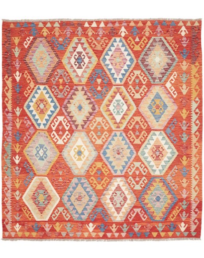 Tappeto Kilim Afghanistan arancione bianco 201x218