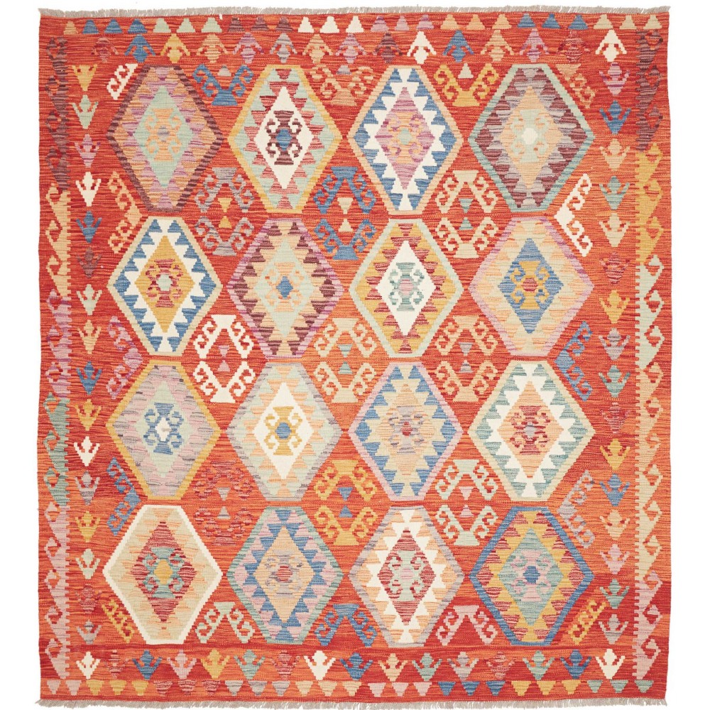 Tappeto Kilim Afghanistan arancione bianco 201x218