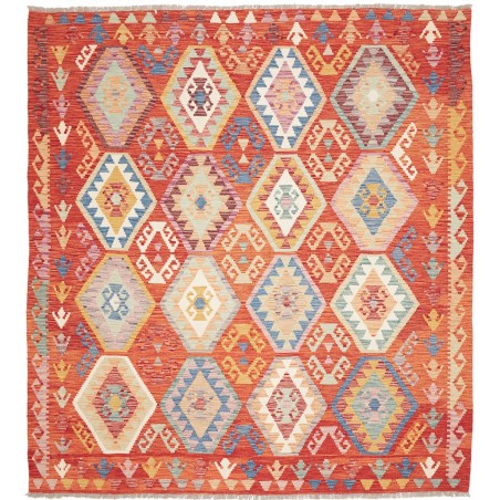 Tappeto Kilim Afghanistan arancione bianco 201x218