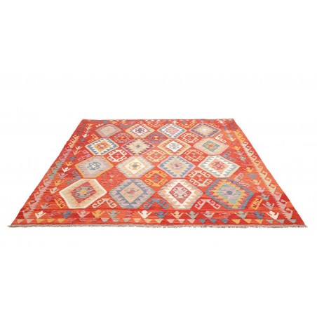 Tappeto Kilim Afghanistan arancione bianco 201x218