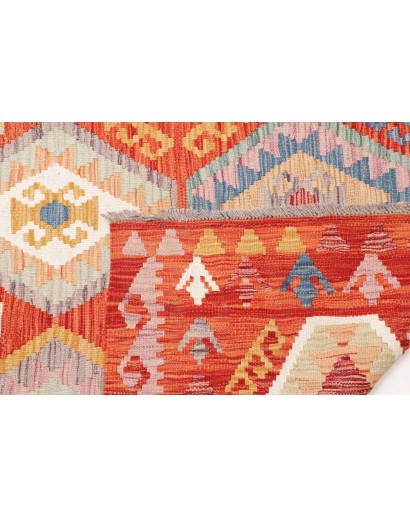 Tappeto Kilim Afghanistan arancione bianco 201x218