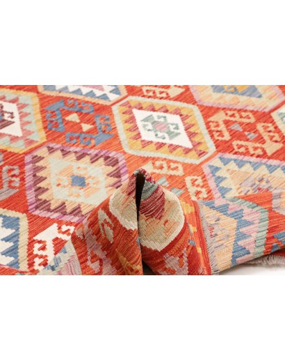 Tappeto Kilim Afghanistan arancione bianco 201x218