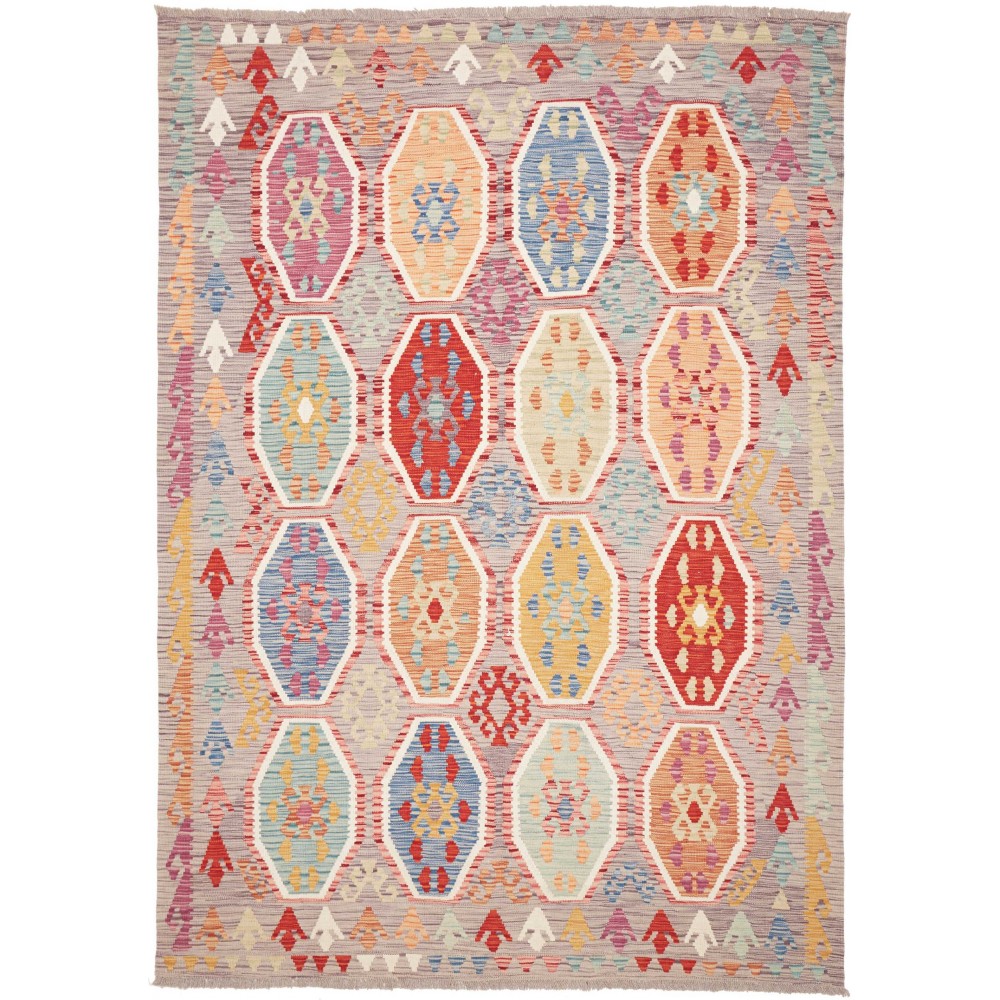 Tappeto Kilim Afghanistan marrone bianco 172x241