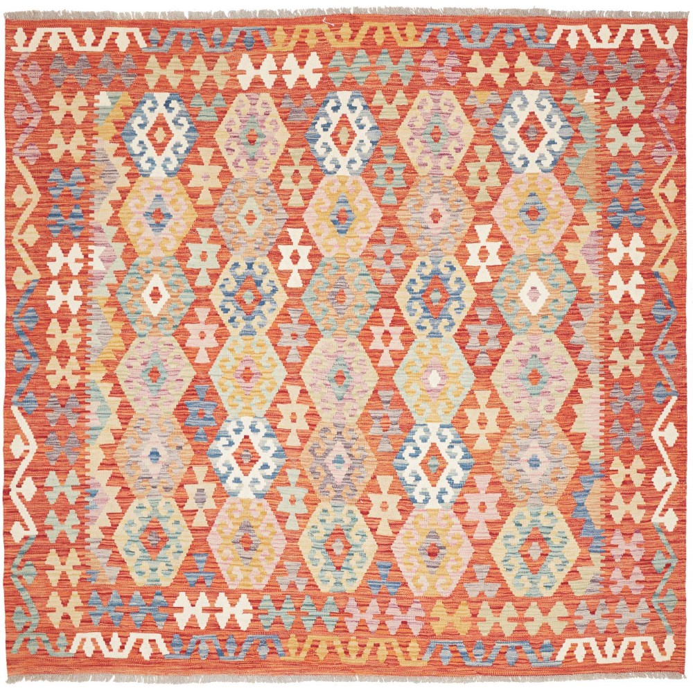 Tappeto Kilim Afghanistan marrone rosso 205x197