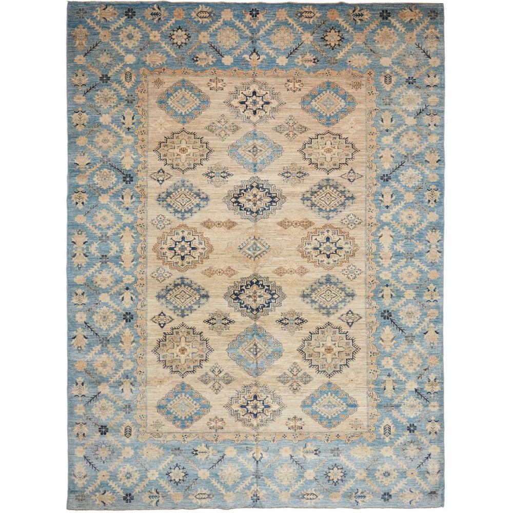 Tappeto Kazak Fine Pakistan azzurro beige 260x355 Tappeto Kazak Fine Pakistan azzurro beige 260x355