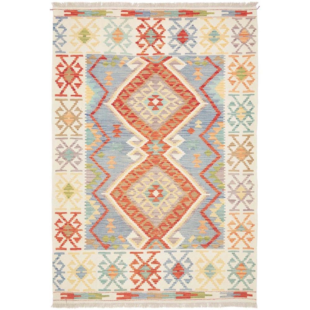 Tappeto Kilim Afghanistan bianco rosso 151x216