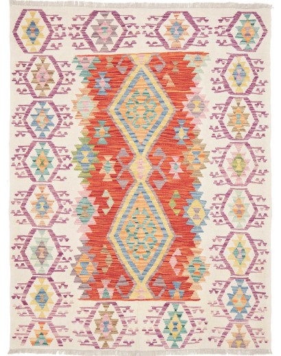 Tappeto Kilim Afghanistan bianco rosso 152x197