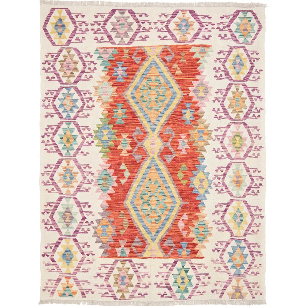 Tappeto Kilim Afghanistan bianco rosso 152x197