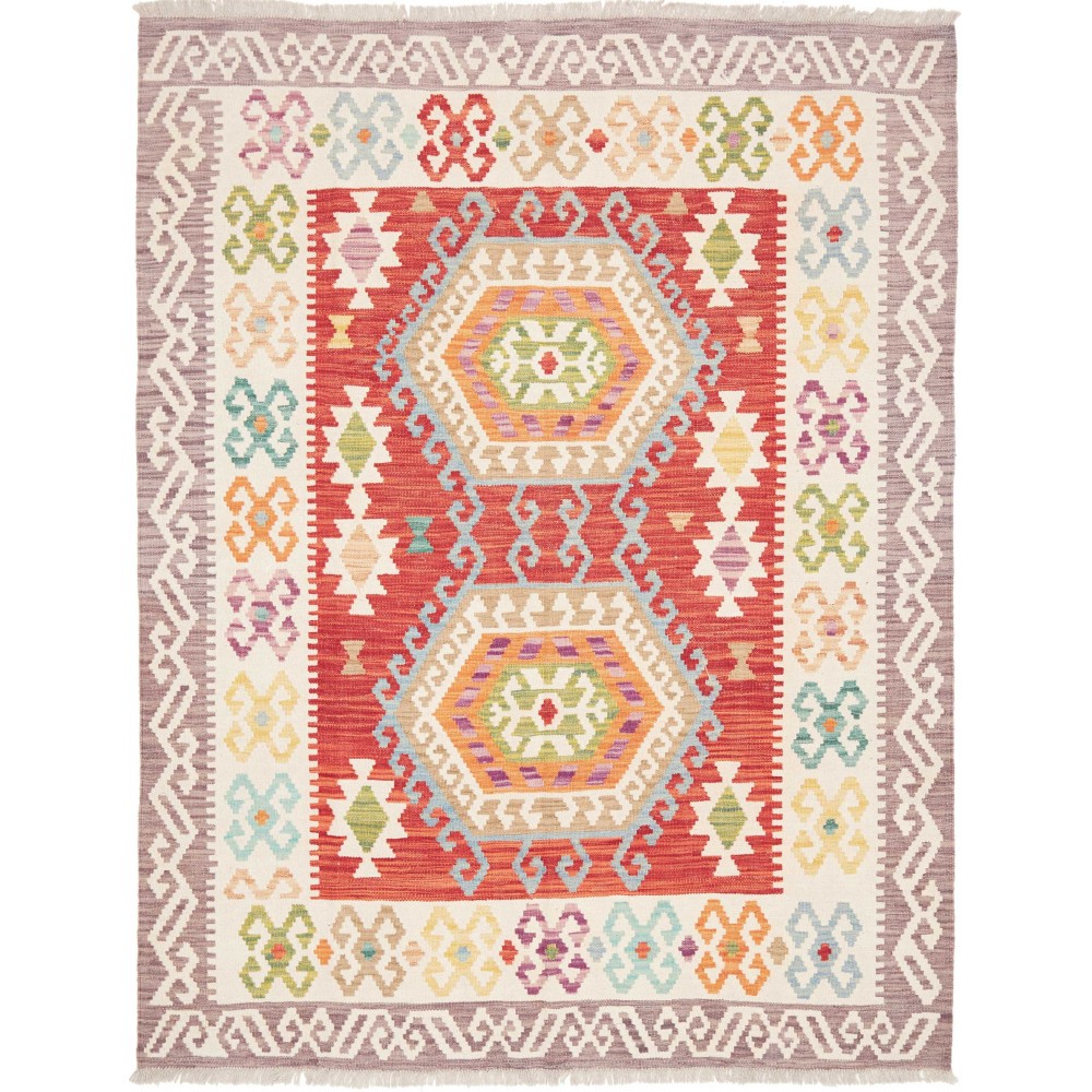 Tappeto Kilim Afghanistan bianco rosso 150x150