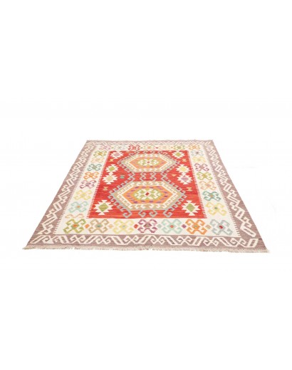 Tappeto Kilim Afghanistan bianco rosso 150x150