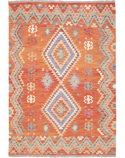 Tappeto Kilim Afghanistan arancione bianco 146x210