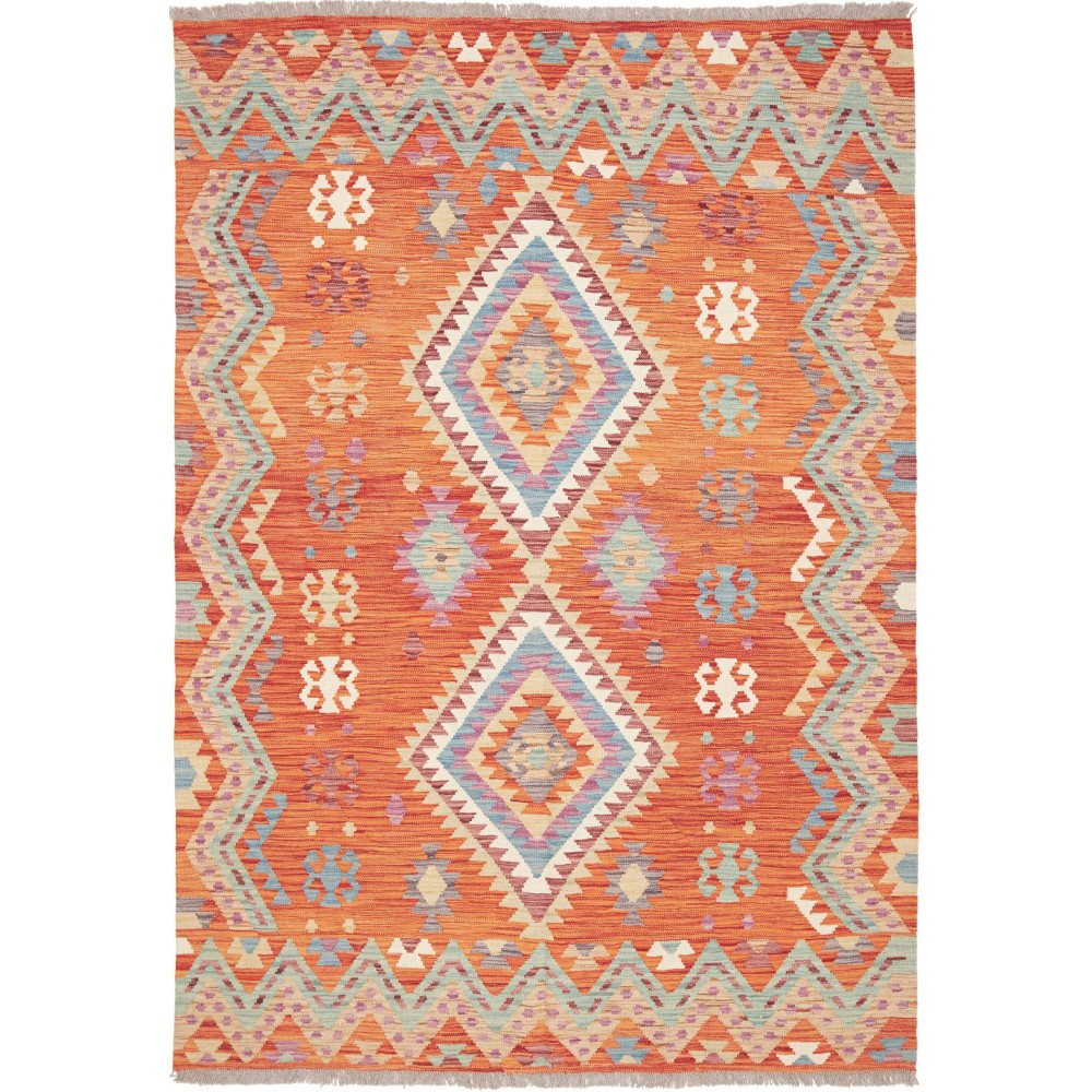 Tappeto Kilim Afghanistan arancione bianco 146x210