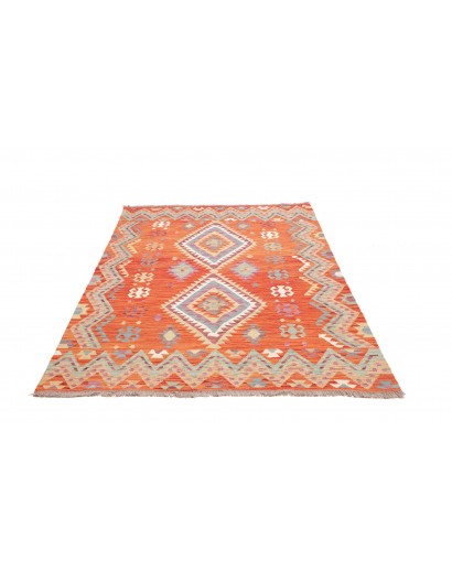 Tappeto Kilim Afghanistan arancione bianco 146x210