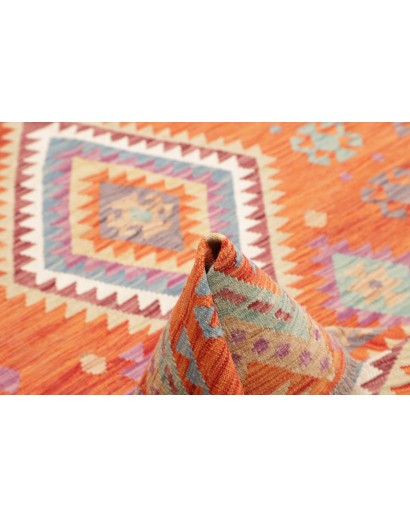 Tappeto Kilim Afghanistan arancione bianco 146x210