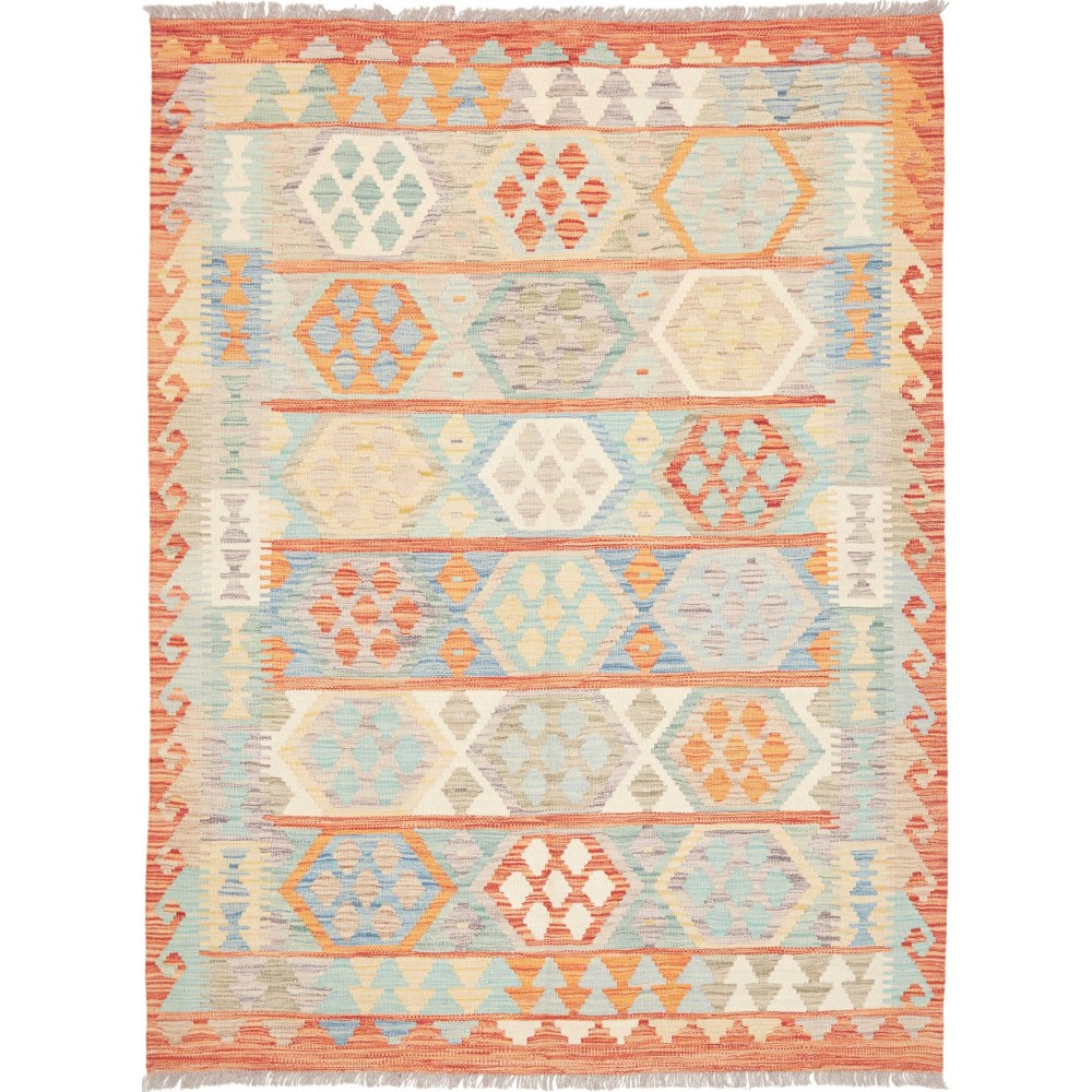 Tappeto Kilim Afghanistan bianco arancione 147x197
