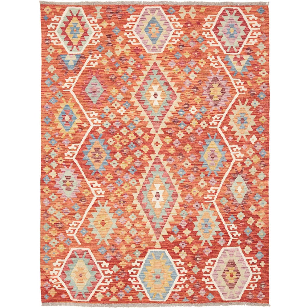 Tappeto Kilim Afghanistan arancione marrone 148x195