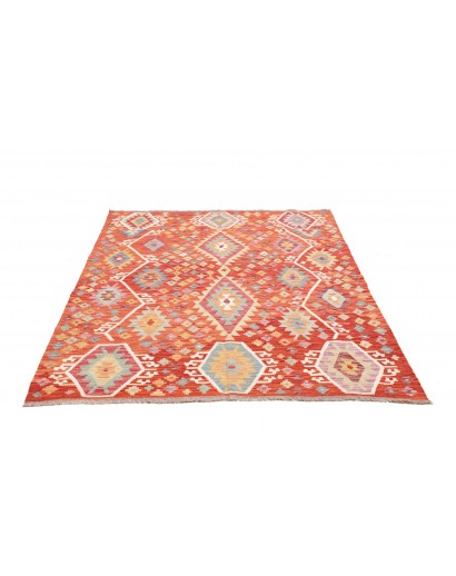 Tappeto Kilim Afghanistan arancione marrone 148x195