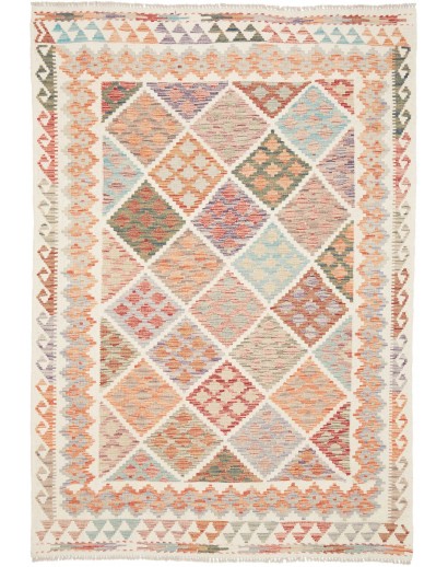 Tappeto Kilim Afghanistan bianco marrone 153x215