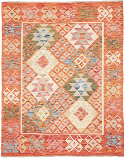 Tappeto Kilim Afghanistan arancione bianco 159x198