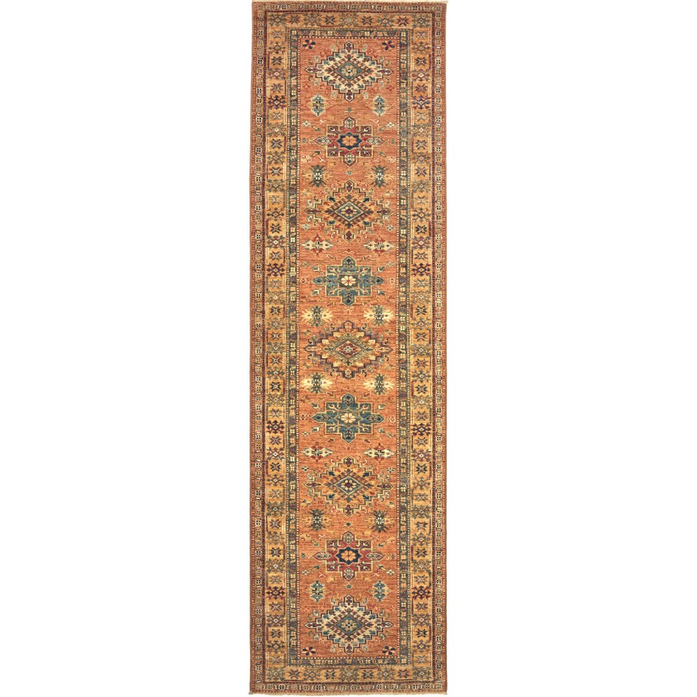 Tappeto Kazak Fine Pakistan arancione bianco 78x297 Tappeto Kazak Fine Pakistan arancione bianco 78x297