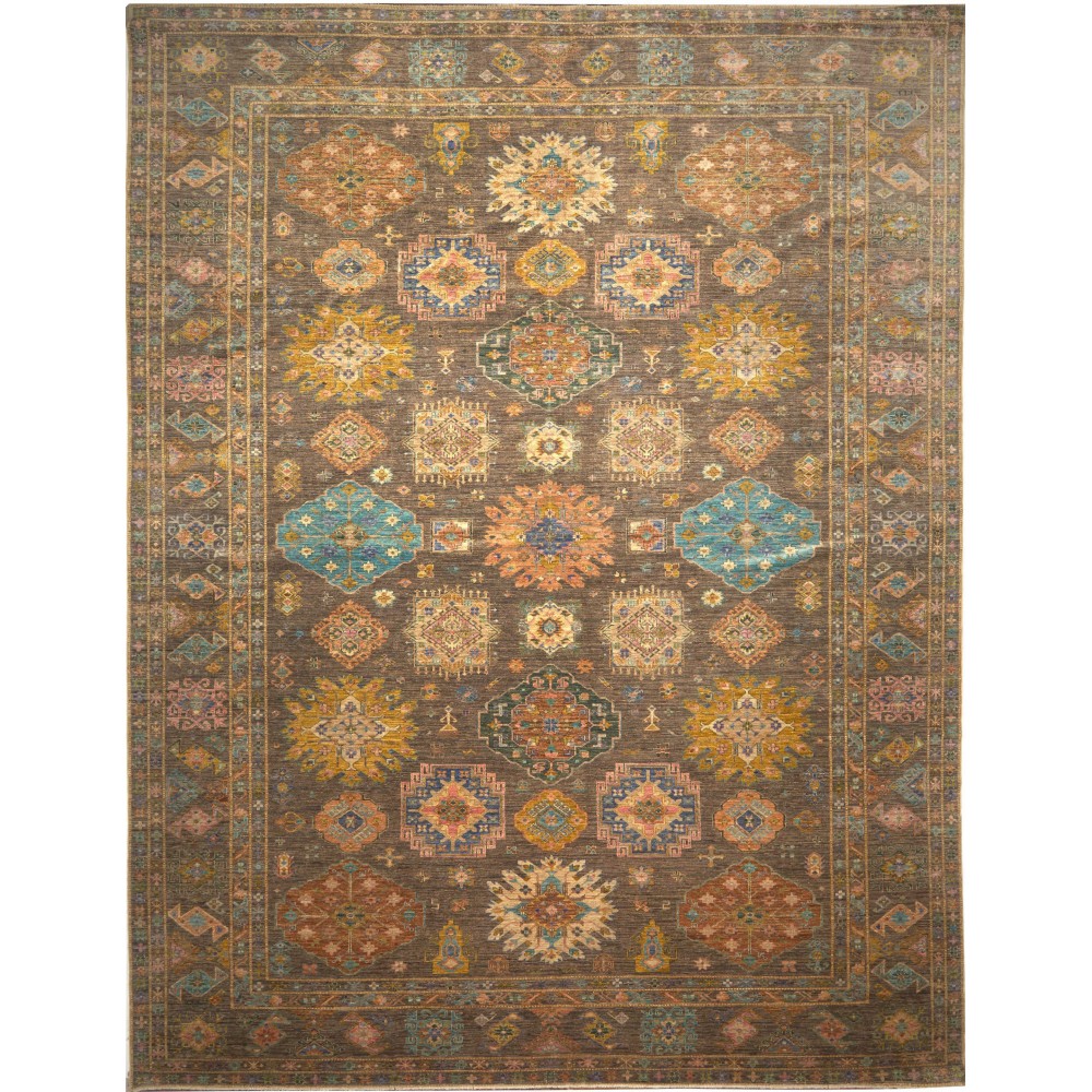 Tappeto Kazak Fine Pakistan azzurro marrone 360x466 Tappeto Kazak Fine Pakistan azzurro marrone 360x466