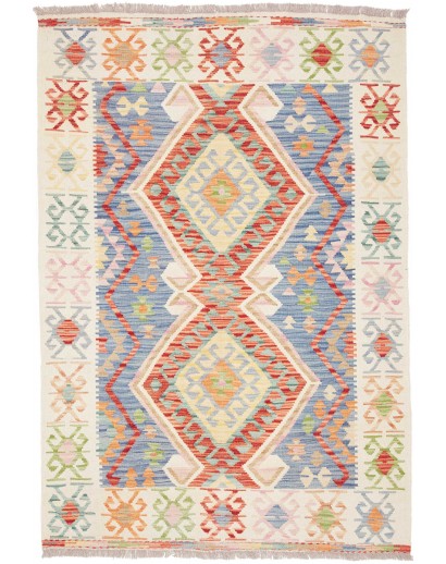 Tappeto Kilim Afghanistan bianco azzurro 124x180