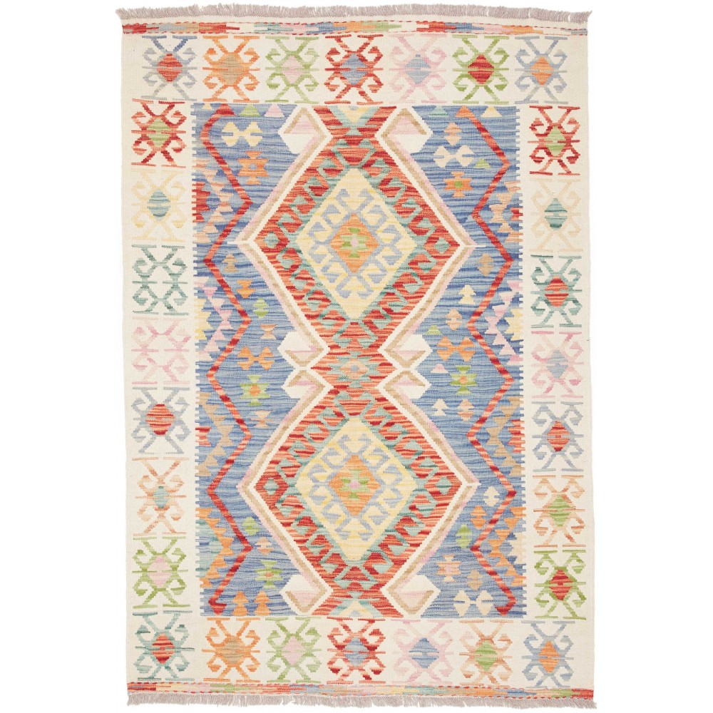 Tappeto Kilim Afghanistan bianco azzurro 124x180