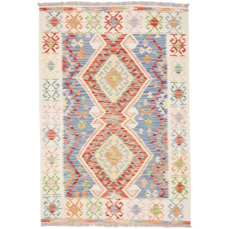 Tappeto Kilim Afghanistan bianco azzurro 124x180