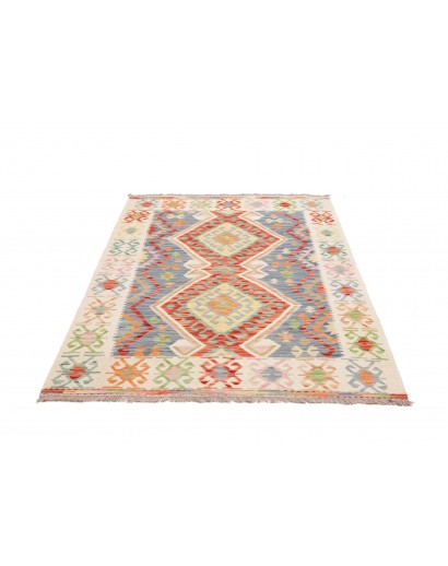 Tappeto Kilim Afghanistan bianco azzurro 124x180