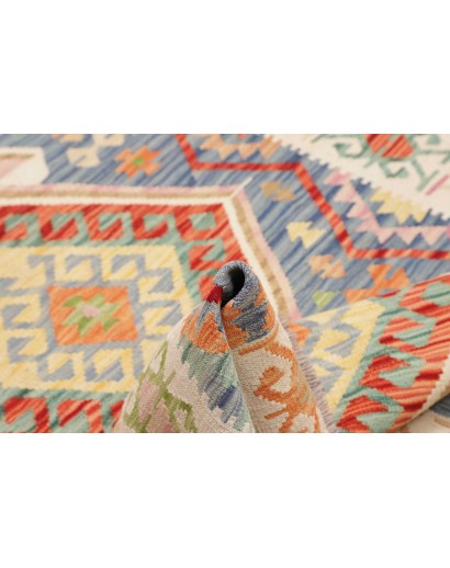 Tappeto Kilim Afghanistan bianco azzurro 124x180